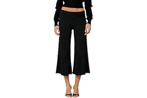 Coduop Flowy Pants for Women Low Rise Cropped Capri Yoga Pants Fold Over Beach Lounge Palazzo Pant