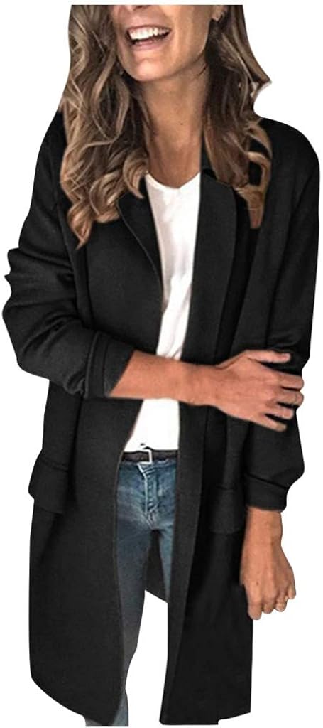 WUAI-Women Plus Size Blazers Long Open Front Work Office Stretchy Suit Jackets Cardigans Coats at  Women’s Clothing store
