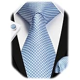 HISDERN Mens Ties Set Stripe Plaid Ties for Men and Pocket Square Cufflinks Formal Silk Necktie Wedding Business