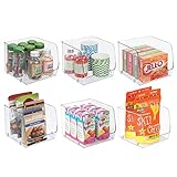 mDesign Stacking Organizer Bins for Kitchen, Pantry, Office, Bathroom - Pack of 6, Medium, Clear