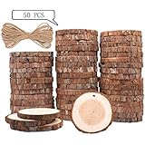 Wood Slices TICIOSH Natural Wood Slices 2.4-2.8 inches 50 Pcs Drilled Hole Unfinished Log Wooden Circles for DIY Crafts Wedding Decorations Christmas Ornaments