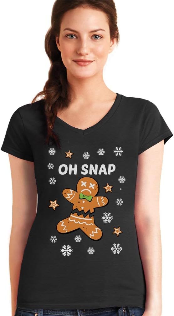 Green Turtle Gingerbread Man Cookie Oh Snap Funny V-Neck Fitted Women T-Shirt