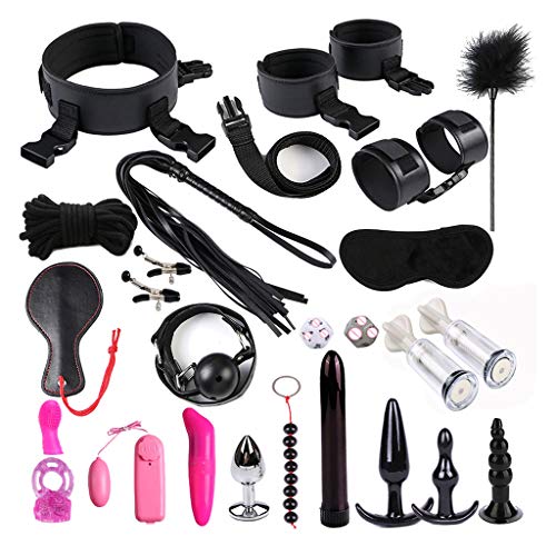 24Pcs Handcuffs Set Leather Adult Six-Toys for Couples Massage Kit for Women Men Cosplay Game