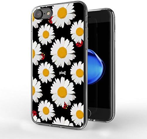 iPhone 7 Case, Piaf "Daisy" Ultra Slim Fit Silicone iPhone 7 Shock Resistance Protective for iPhone 7 Black Ladybugs