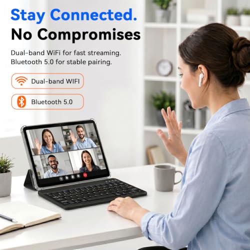 Tablet 2026 Android 16 Tablet with Gemini AI, 11 Inch FHD Display, 32GB RAM 256GB ROM/2TB TF, T7250 CPU + 13MP Camera, 8000mAh, Widevine L1, Tablet with Keyboard, Mouse, Gray, for Work and Study