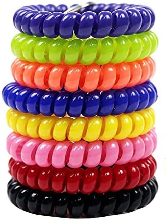 8 Pcs Colorful Coil Stretch Wristband Keychain Spiral Key Ring Chain - for Gym, Pool, ID Badge - Green, Purple, Black, Pink, Yellow, Red, Orange, Blue