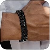 ChainsPro Cuban Link Bracelet for Mens, 6/10/14 mm, 19-21CM Length, 18K Gold Plated/316L Stainless Steel/Black-With Gift Box