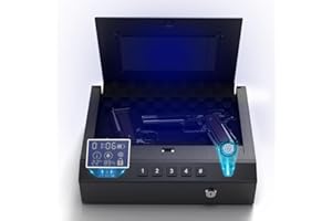HEANVO Gun Safe, Biometric Pistol Safe with LCD Display & USB Port, Quick Access Fingerprint Handgun Safe, Gun Lock Box for Dressing Room Living Room Bedroom