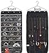 MISSLO 22 Pockets 20 Hooks Oxford Hanging Jewelry Organizer with Zipper Hanger (Pockets & Hooks Black)