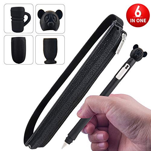 Pencil Case - Pencil Silicone Sleeve Skin Grip Leather Case Zipper Pouch Bag Holder Mini Bear Cover 4 Cartoon Caps Compatible Apple Pencil iPencil Stylus Touch Pen iPad Pro 9.7 iPad Pro 12.9 - Black
