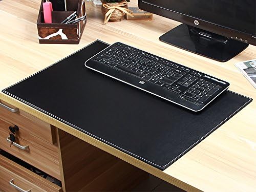 Blencen Gaming Mouse Pad Large, Waterproof Non-Slip Textured Leather Protector Mats Coasters for Office Desk Keyboard PC Computer Laptops, 23.6" x 15.7" (Black+Gray)