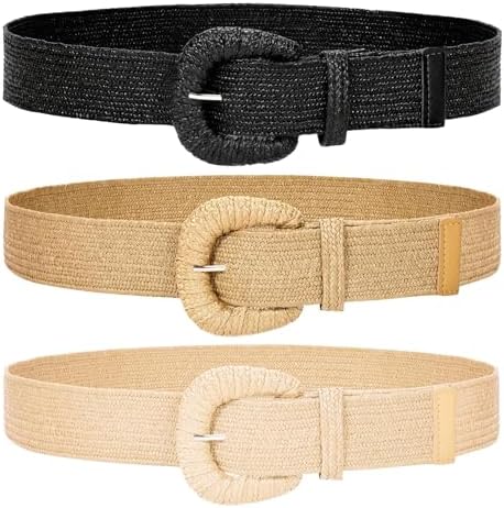 WHIPPY Set of 4 Straw Woven Elastic Stretch Waist Belts for  display picture 2