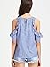 Floerns Women's Cold Shoulder Ruffle Rose Embroidered Striped Top Blue L