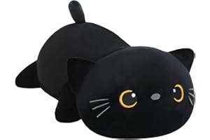 SQEQE Weighted Black Cat Plush, Weighted Black Cat Stuffed Animal, Cute Plushies Soft Pillow Toy Gift for Kids Adults 9.8 Inch, 0.8 Lbs