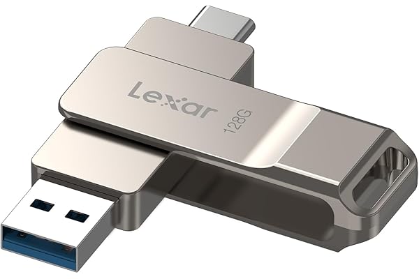 Lexar D40E 128GB Dual USB 3.2 Gen 1 Type-C Jump Drive, Champagne Silver | USB-C Flash, Metal Housing, Swivel Design, Thumb Drive