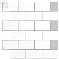 Tic Tac Tiles 12"x 12" Peel and Stick Self Adhesive Removable Stick On Kitchen Backsplash Bathroom 3D Wall Sticker Wallpaper Tiles in Subway Designs (Mono White, 10)