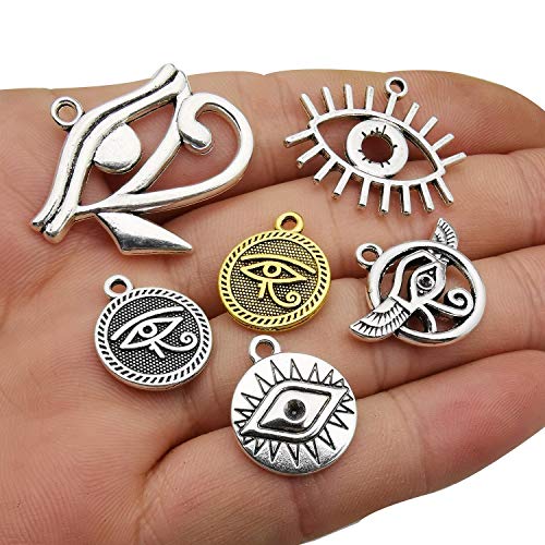 WOCRAFT 100g (42pcs) Wholesale Bulk Lots Eye of Horus Charms for Jewelry Making Mixed Smooth Tibetan Silver Metal Charms Pendants DIY for Jewelry Making Necklace Bracelet and Crafting M365