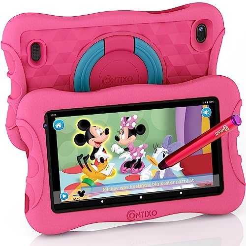 Contixo Kids Tablet V10+ - 7 inch HD Ages 3 to 7, Toddler Tablet with Camera, Parental Control, Android 10, 32GB WiFi Learning Tablet for Children with Teacher's Approved Apps and Kid-Proof Case, Pink