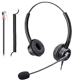 RJ9 Telephone Headset with Microphone Noise Cancelling for Landline Phones | Corded Office Phone Headsets for Polycom VVX250 VVX400 VVX500 ShoreTel 230 420 480 Mitel 5320e Avaya 1408 1416 5610 9508 NEC