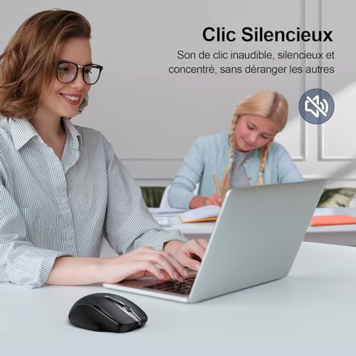 TECKNET Bluetooth Mouse, Wireless Rechargeable Silent Mouse 3 Modes (BT5.0/3.0+2.4G) 4800 DPI Ergonomic Mouse for Computers, Laptops, Mac, PC, Windows, Black