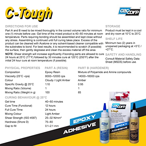 Epoxy Glue Adhesive CTough by CECCORP (8.5 Oz Combined) Epoxy Adhesive for Metals, Aluminum