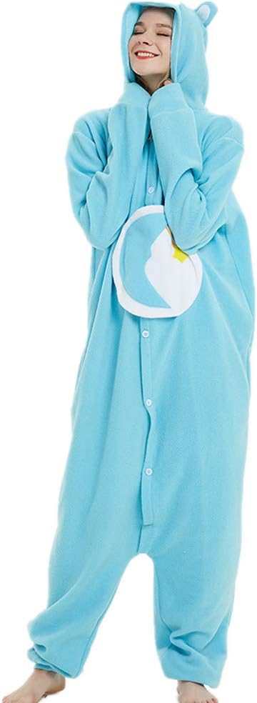 Onesie Bear Jumpsuit Fleece Animal Soft Pajamas Halloween Cosplay Suit (Blue,M)