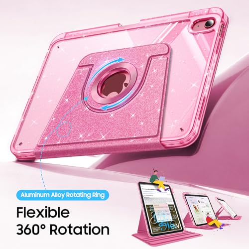 Fintie Rotating Case for iPad A16 11th Generation 2025 & 10 Generation 2022 11 Inch, 360° Case with Clear Acrylic Back, Sturdy Frame - Starry Pink