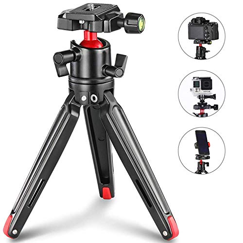 SMALLRIG Tabletop Tripod, Mini Desktop Travel Tripod Aluminum Alloy with 360 Degree Ball Head and Quick Release Plate Lightweight and Portable for Compact Cameras DSLRs, Phone, Gopro（Black）- 2287