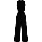BTFBM Summer Outfits For Women 2026 Cropped Sleeveless Tank Tops Wide Leg Pants 2 Piece Sets Beach Lounge Set Clothing