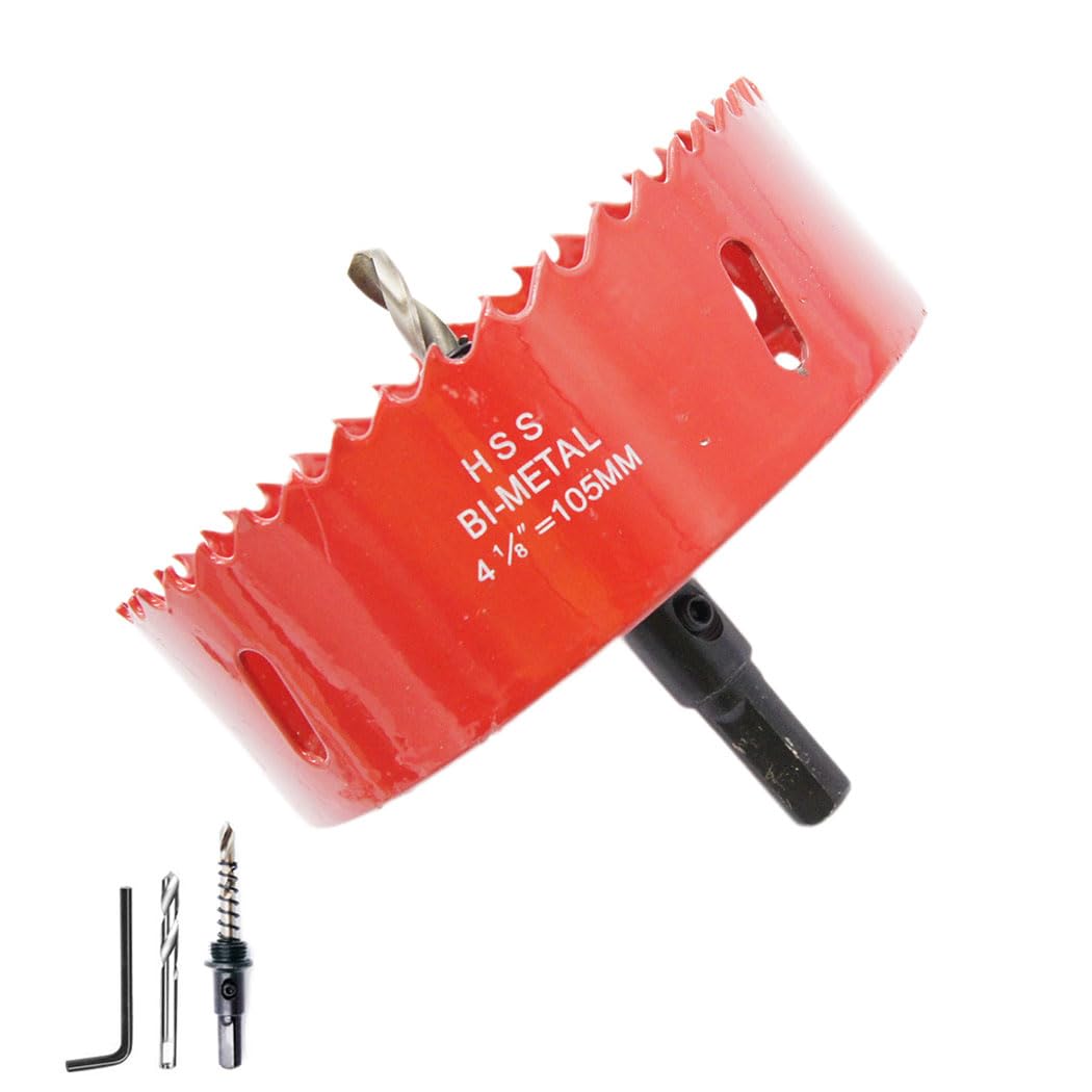 Laiwei 105mm Hole Saw LAIWEI Hole Cutter, Bi-Metal Hole Saw, For Drilling Wood, Sheet Metal, Aluminum Profiles, Drywall, PVC and Other Materials, Electric Drill Tool (4-5/64inch)