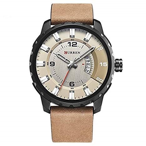 Curren 8245 - Reloj de cuarzo analógico para hombre, reloj de pulsera deportivo militar, correa de piel resistente al agua con visualización de fecha