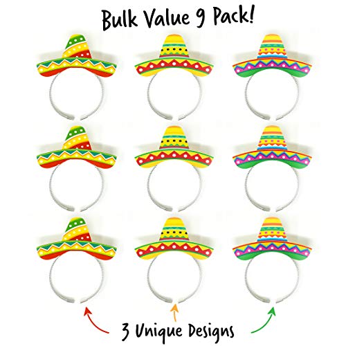 Joyousa Sombrero Party Hats - 9 Pack of Headbands – Fiesta Party Supplies & Cinco de Mayo Mexican Theme Taco Party Decorations for Men & Women