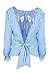 Simplee Apparel Women's Long Sleeve Backless Striped Blouse Shirt with Belt Blue
