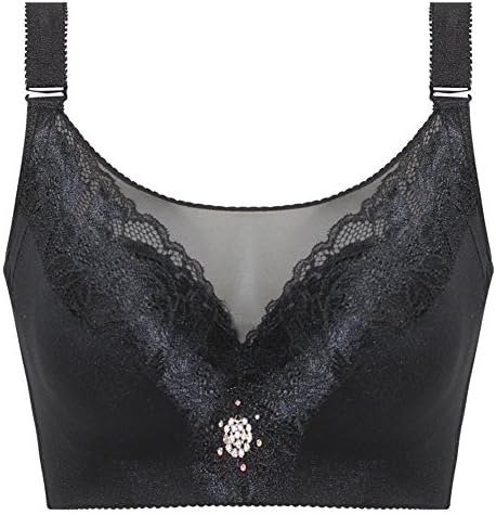 DELENNI new large size lace underwear push up health comfortable five-breasted bra (105DE=46CD, black)
