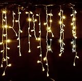 LEMONBEST New 3.5M 96 LED Fairy Lights Curtain Icicle Starry String Lights for Bedroom Christmas New Year Home Garden Wedding (Warm white)