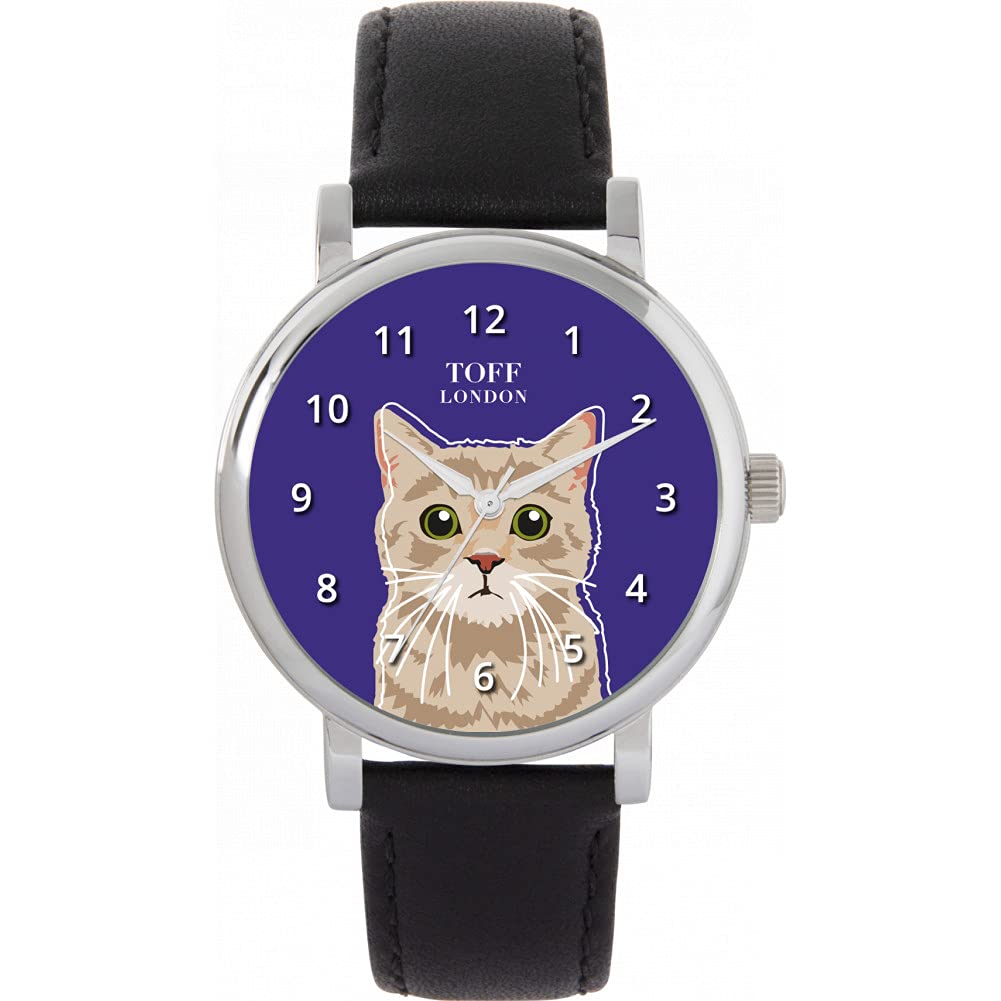 Toff London Ladies Beige Tabby Cat Head Watch