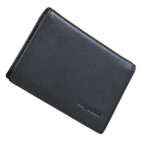RFID Slim Wallet Men Thin Bifold Front Pocket Wallet Genuine Leather Card Holder (Black)