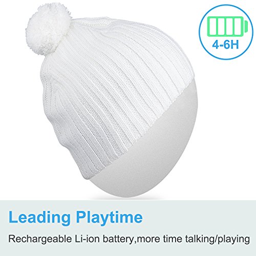 Qshell Unisex Adult Bluetooth Beanie Hat Trendy Soft Warm Short Audio Music Cap with Wireless Headphone Headset Speaker Mic Hands-free,Christmas Gift for Winter Outdoor Sport Skiing Snowboard - White