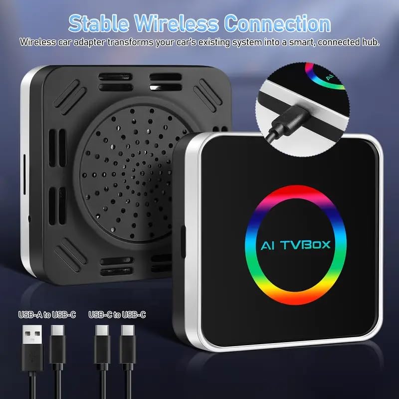 Q2D AIBox 2+16GB Adaptador Inalámbrico CarPlay y Android Auto WiFi 6 Compatible con Vehículos con CarPlay Original Reproduce Youtube y Netflix