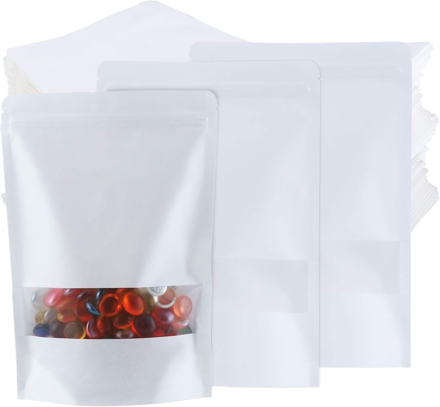 TsunNee 50PCS Kraft Paper Stand Up Food Bags, Kraft Paper Food Storage Pouches, Reusable Ziplock Seal Bags