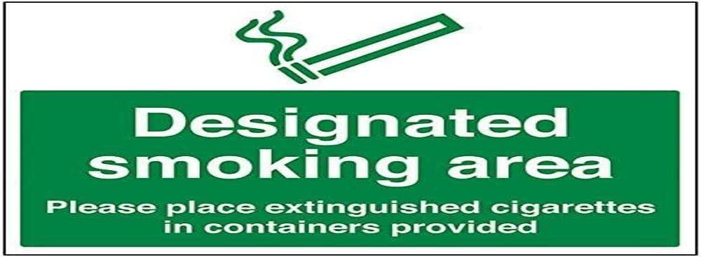 V Safety Prohibition No Smoking - Designated Smoking Place Extinguished - 300 X 200 mm Restickable Safety Sign