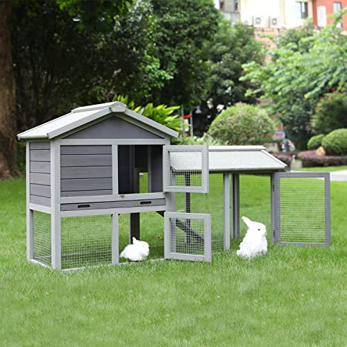 Tradgo 58'' Rabbit Hutch Outdoor on Run, Rabbit Cage Indoor with Pull