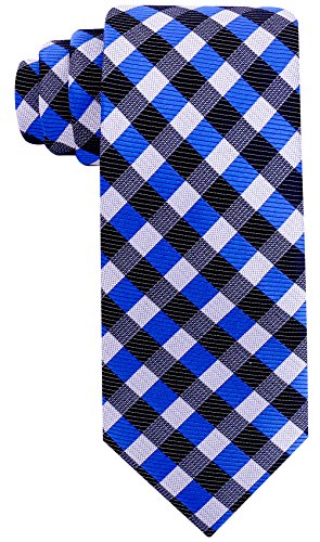 Scott Allan Mens Gingham Plaid Necktie - Blue, Black and White