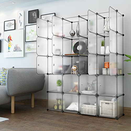 LANGRIA 20 Cube Organizer Cubby Shelving Plastic Storage Cubes Drawer Unit, DIY Modular Bookcase Closet System Cabinet with Translucent Design for Clothes, Shoes, Toys (White)