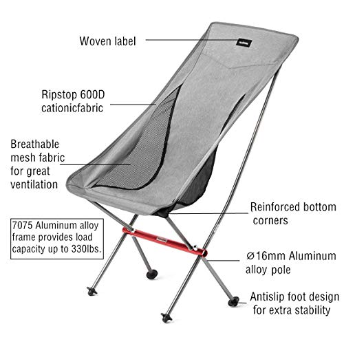 Naturehike Lightweight High Back Camping Chair, Backpacking Chair Heavy