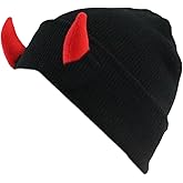 NUEAYMS Novelty Knitted Cap for Women Men Adult Beanies Hat Pullover Evil Horns Hat Unisex Halloween Hat Party Props