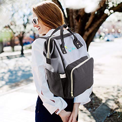 Baby Bag Backpack Waterproof Large Capacity Insulation Travel Back Pack Nappy Bags Organizer, Multi-Function, Fashion and Durable (Grey/Black)