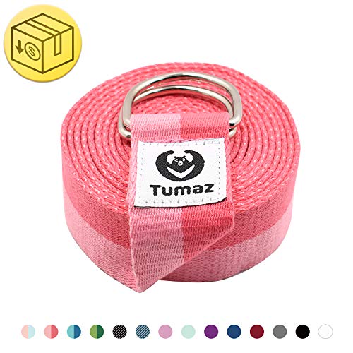 Tumaz Yoga Strap/Stretch Bands [Economy Shipping] for Stretching, Yoga, Pilates, Physical Therapy, Fitness with Sturdy D-Ring Loop & Extra Thick Soft Polyester Cotton (Multi-Colors