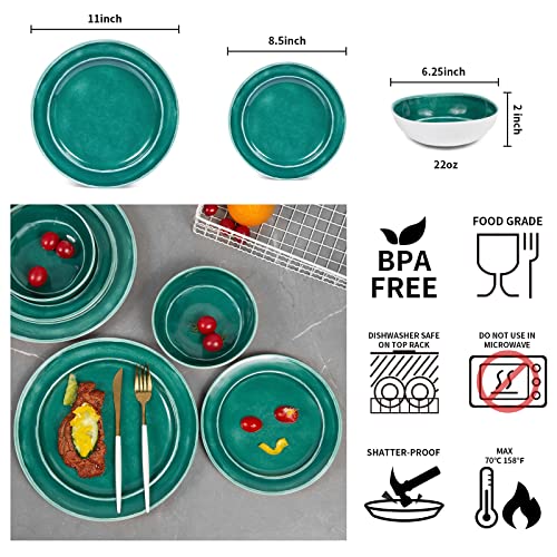Melamine Dinnerware Set 12pcs Dishes Dinnerware Set for 4, Indoor and