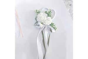 RANERVZ White Wedding Flower Girl Wand Handmade Fairy Wands for Woodland Wedding Bridal Shower Magic Floral Wand with Heart Silk Ribbon in Gift Box for Wedding Bridal Shower Birthday Party